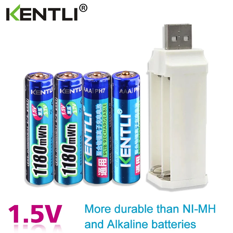 4 шт. KENTLI 1,5 v 1180mWh aaa Полимерные литий-ионные аккумуляторы батарея+ 4 слота литий-ионного зарядного устройства