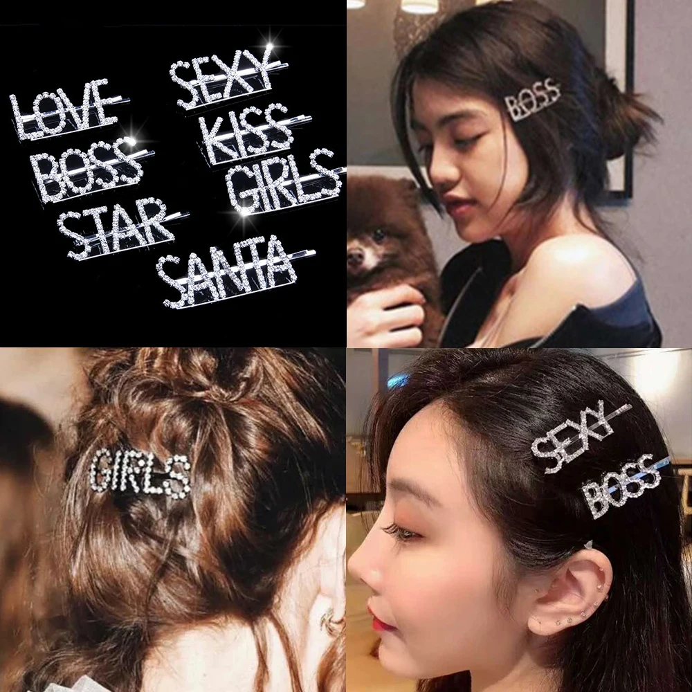 Европейский кристалл горный хрусталь заколка для волос женские аксессуары для волос письмо поцелуй форма Корейская заколка для волос держатель для девочек