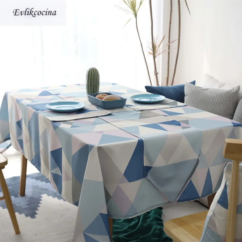 

Free Shipping BLue Triangles Tablecloth Home/Hotel/Diner Table Cover Mantel De Mesa Multifunction Printed Covered Cloth Nappe