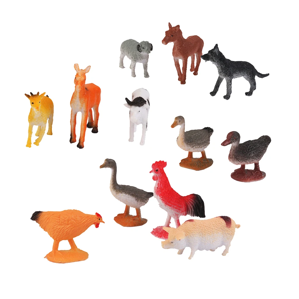 12pcs Plastic Goat Cat Donkey Pig Dog Sheep Animal Model Toy 12pcs Multi-color 12pcs attractive animal models for children