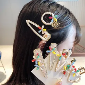 

Korean Womens Decorative Side Bangs Jaw Claw Hair Clips Drop Oil Rainbow Flower Heart Seashell Hairpins Imitation Pearl Barrette