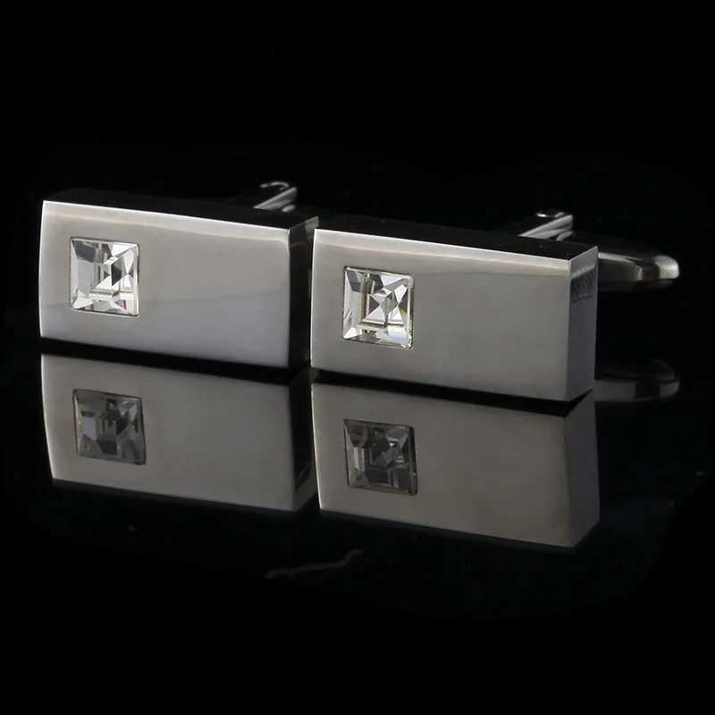 

1 Pair of Silver Tone Rhinestone Rectangle Cuff links Mens Cufflinks #93879