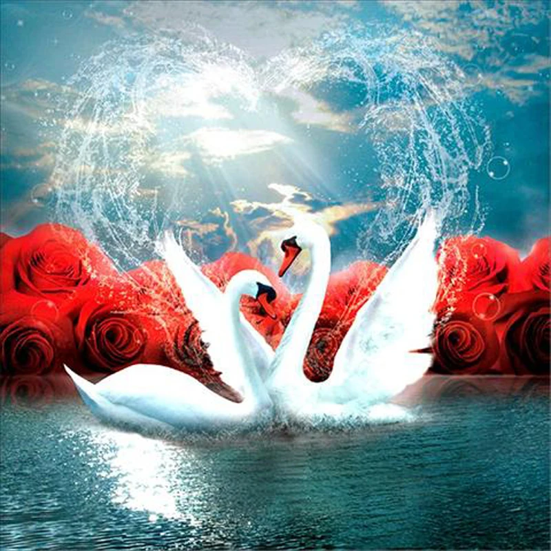 

GLymg Swan Couple 5D Craft Diamond Painting Full Drill Diamond Painting Diy Diamond Embroidery Diamond Wall Art Decor