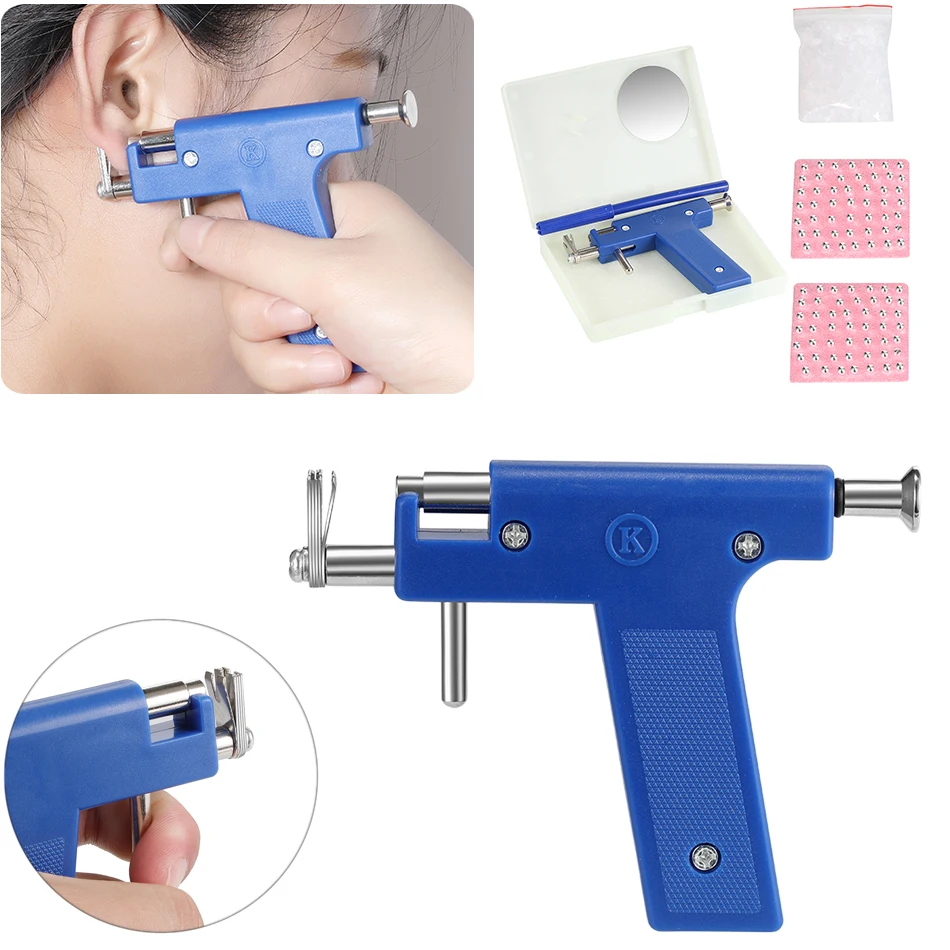 

1Set Blue Professional Steel Ear Nose Navel Body Piercing Gun Tool Kit 96 PCS Instrument Studs Set Jewelry Tools