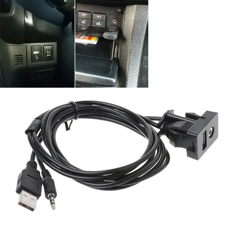 

1M Car Boat Dash Flush Mount USB Port 3.5mm AUX USB Extension Cable Lead Mounting Panel Headphone Male Jack Flush Mount Adapter