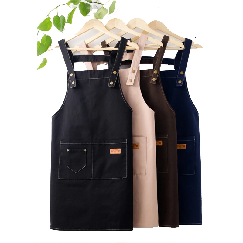 High Quality Canvas Cotton Apron Coffee Shop Barber Barista Hair Dresser Baker Work Apron Bib Women Men Cooking Kitchen Aprons