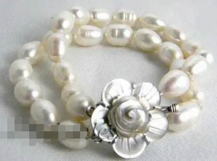 

FREE SHIPPING HOT sell new Style >>>>2strands 9mm rice white freshwater pearl Bracelet