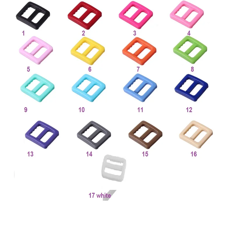 

500pcs/lot Colorful Plastic Slider Tri-Glide Adjustable Buckles Dog Collar Harness Backpack Straps Webbing belt 10mm Bag Part