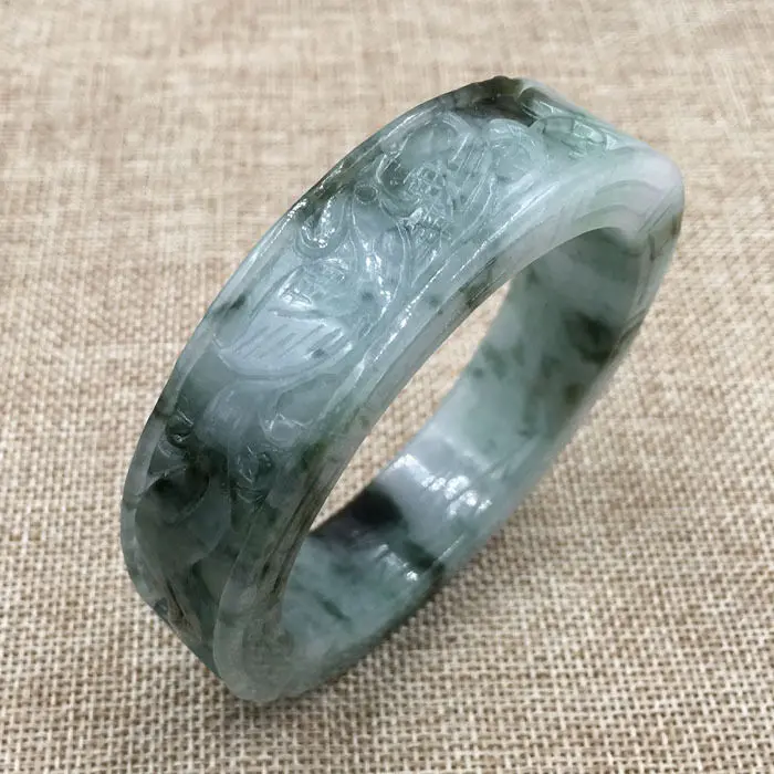 

Hot sell ->@@ 61mm Vintage Chinese Hand-carved Black Green Jadeite Jade Bracelet Bangle 786 NEW -Top quality free shipping