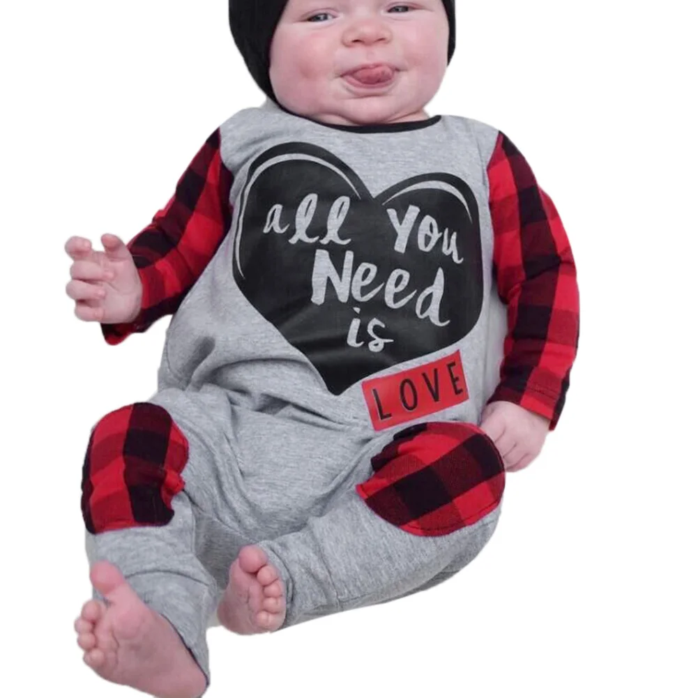 

2pcs Baby Black and Red Plaids Printing Rompers+Headband Suits Soft Baby Infant Toddlers Jumpsuit Clothings