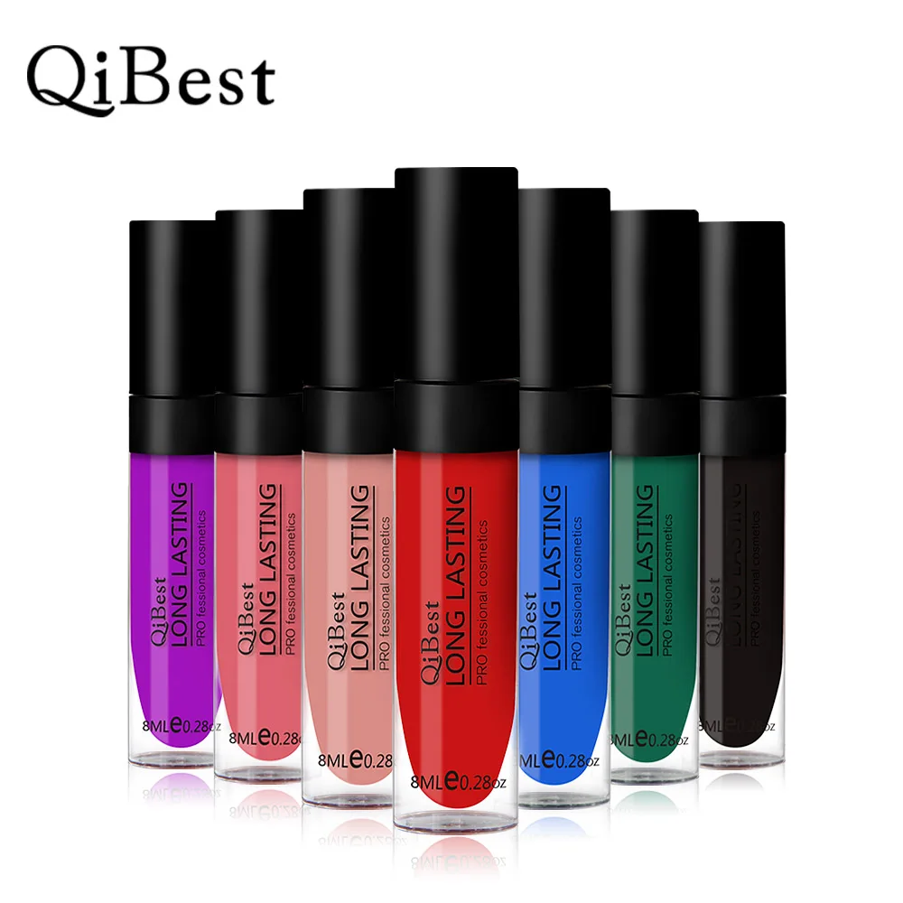 

QiBest Cosmetics Matte Liquid Lipstick Lip Gloss Lipgloss Waterproof Lip Tattoo Black Retro Red Batom Nude Makeup