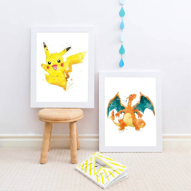 Pokemon Pikachu Go Canvas Poster Nursery Wall Art Print Pokemon Charizard Pictures Watercolor Painting Children Bedroom Decor Pokemon Pikachu Go Canvas Poster Nursery Wall Art Print Pokemon Charizard Pictures Watercolor Painting Children Bedroom Decor