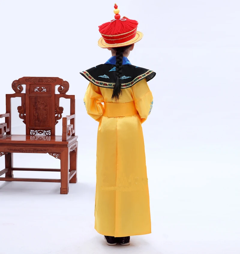 Китайский детский император с шляпой костюм Китайский традиционный наряд ханьфу танцевальные костюмы дети династии Цин мальчик