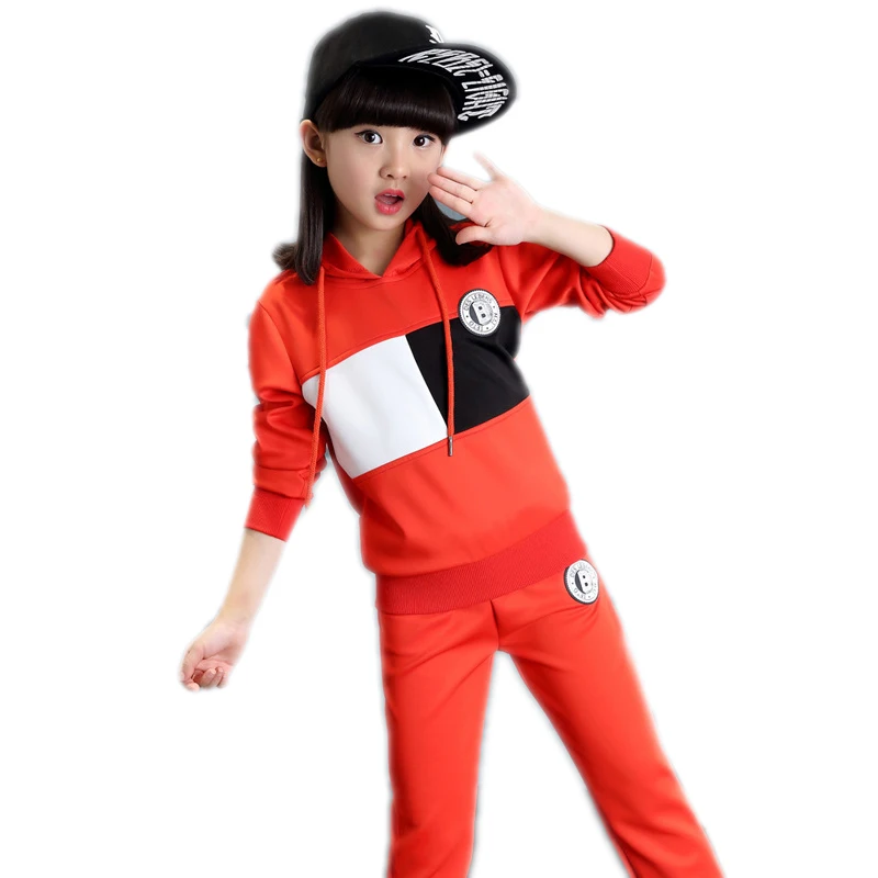 

children clothing spring long sleeve girls clothing sets top patchwork fleece+solid pants girls tracksuits 4-11T girl clothing