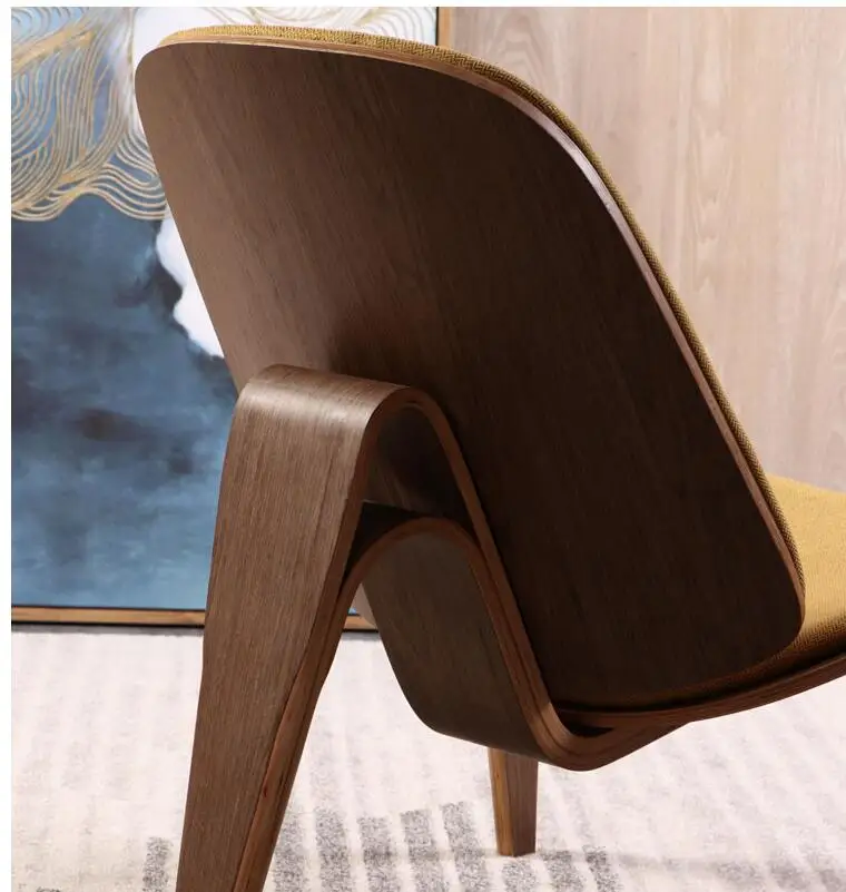 Кресло Hans Wegner с тремя ножками из фанеры льняной ткани подушка сиденья мебель для