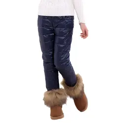 Зимние Детские Пуховые штаны для мальчиков Повседневные детские теплые однотонные брюки для девочек верхняя одежда для малышей, леггинсы