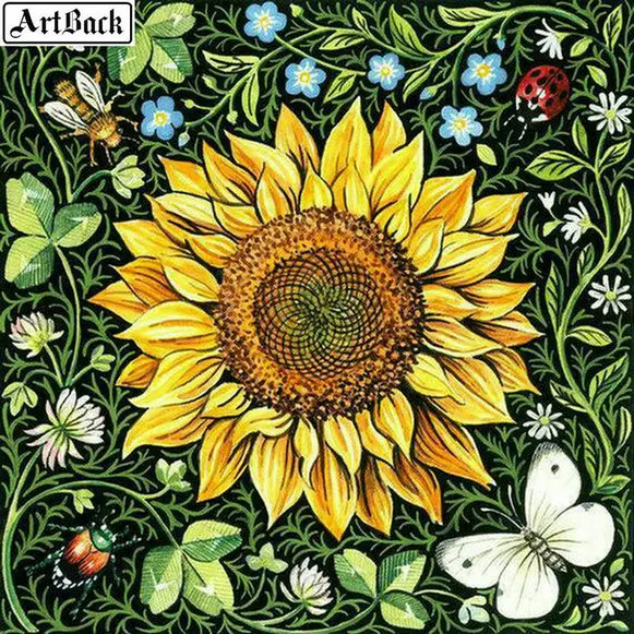 

New 5d diy diamond painting sunflower flower butterfly picture full square handmade mosaic crafts 3d round cross stitch sticker