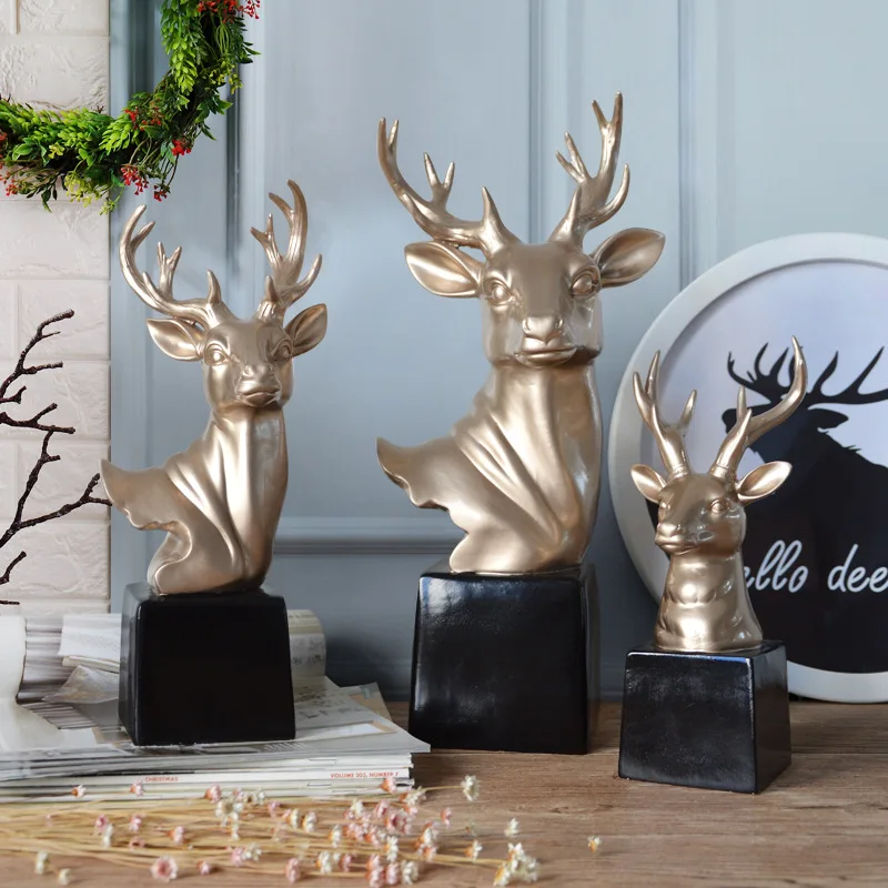 Europe Resin Gold Deer Miniature Figurines Ornament Antique Animal Deer