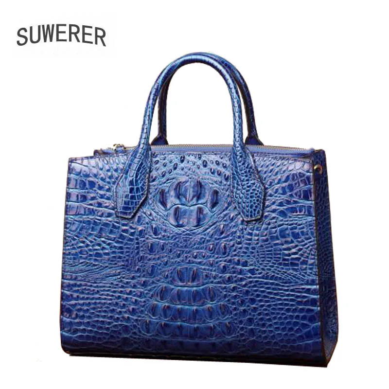 

SUWERER 2019 New cowhide women genuine leather bag crocodile pattern Embossed Fashion schoudertas dames luxury leather bag