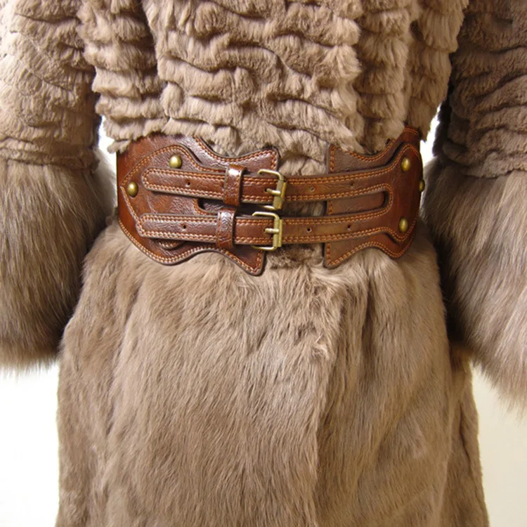 Женский кожаный ремень CostumeBuy широкий эластичный пояс с иглой и пряжкой