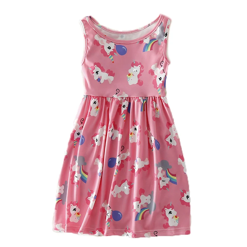 

Cute Girls Dress Summer 2019 Sleeveless Unicorn Dress Pattern Cartoon Print Children Birthday Party Dress Kids Princess Costume