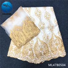 LIULANZHI bazin riche getzner Белый 5 ярдов хлопчатобумажная ткань стиль Лидер продаж с 2 ярдов сетки кружева ткани для платья ML47B05