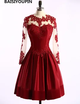 

Burgundy Long Sleeve Prom Dresses 2020 Hot Sales Sexy Backless Short Prom Dress Formal Party Gowns