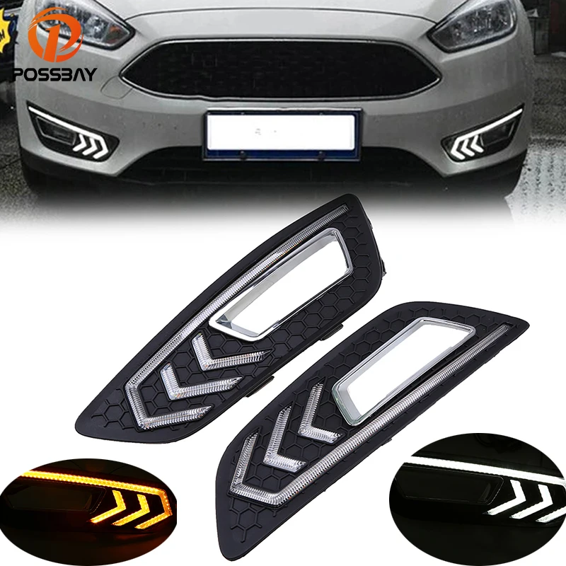 

POSSBAY Car Fog Lights for Ford Focus (DYB) Sedan 2015-Present Facelift LED DRL Daytime Running Light With Yellow Signal Lamps