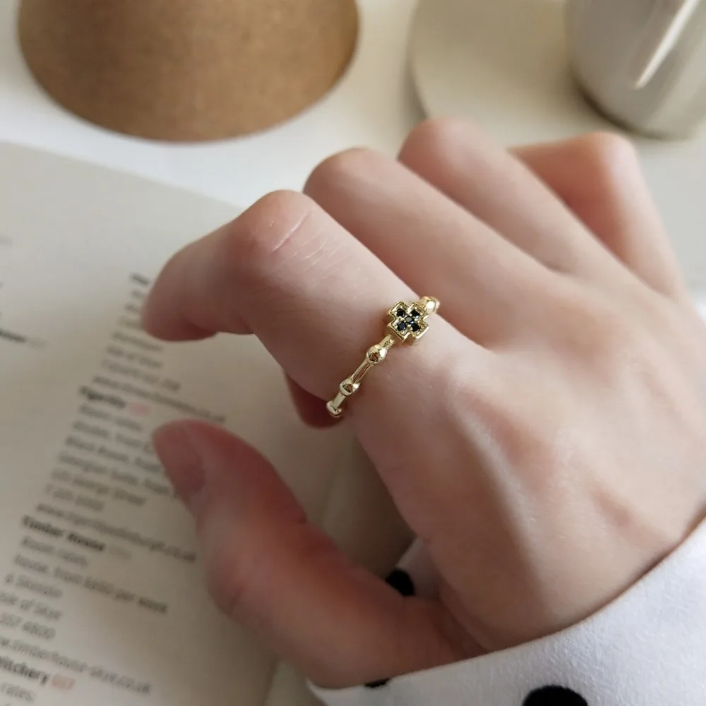 

1pc Authentic S925 Sterling Silver Fine Jewelry Black Zirconia open Thin Ring adjust Gift women's J361