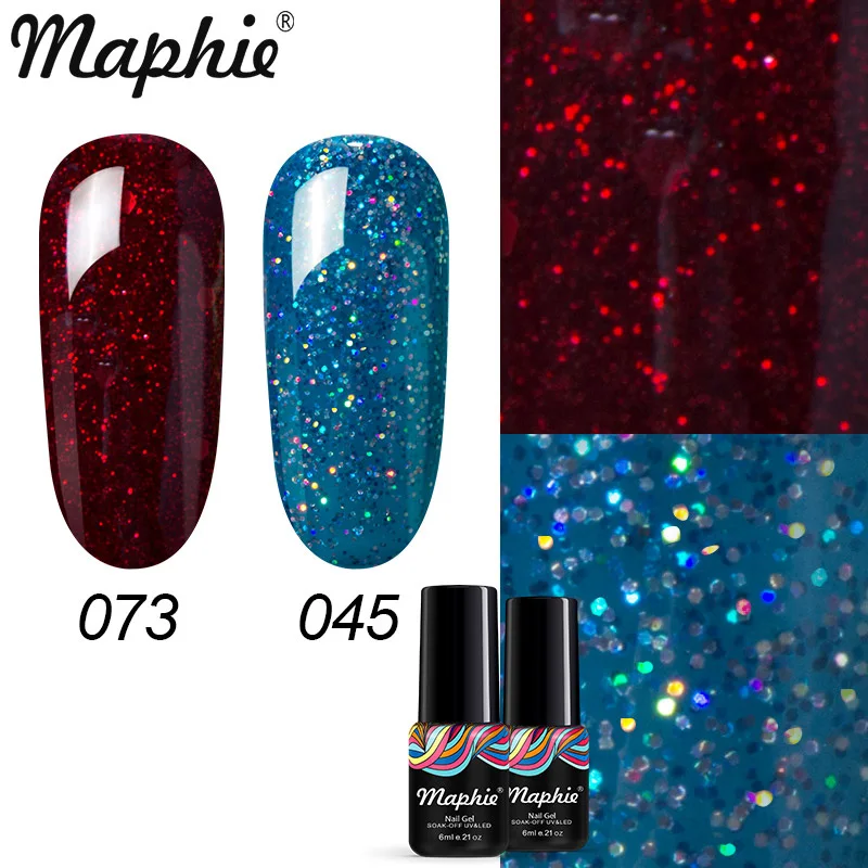 

Maphie 2Pcs/Lot Nail Gel Polish Set Shiny Glitter Color Gel Need Base Top Coat Cured By Uv/Led Lamp 78 Colors For Choose