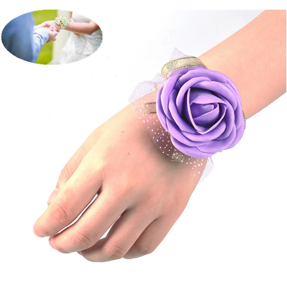 

5 colors Wrist Flower Rose Silk Ribbon Bride Corsage Hand Decorative Wristband Bracelet Bridesmaid Curtain Band Clip Bouquet
