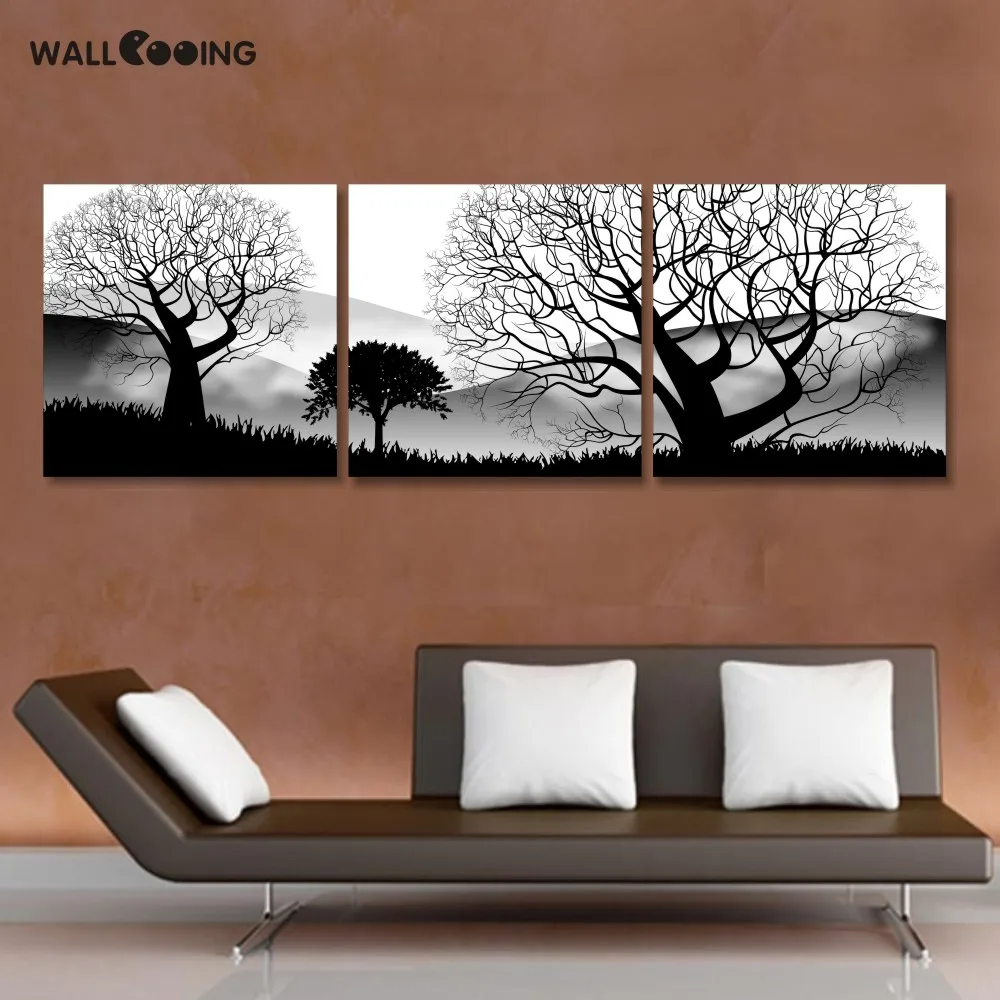 

3 panel Black and white landscape tree Art canvas oil painting living room wall poster modular pictures cuadros home decoracion