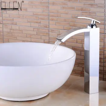 

Deck Mounted Bathroom Basin Sink Faucet Tall Hot and Cold Water Mixer Square Sink Tap Chrome Faucets Finished Copper EL0011