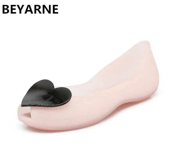

BEYARNE Fashion woman jelly shoes fish mouth lady flat rain sandals women student summer beach sandal candy color lovely heart