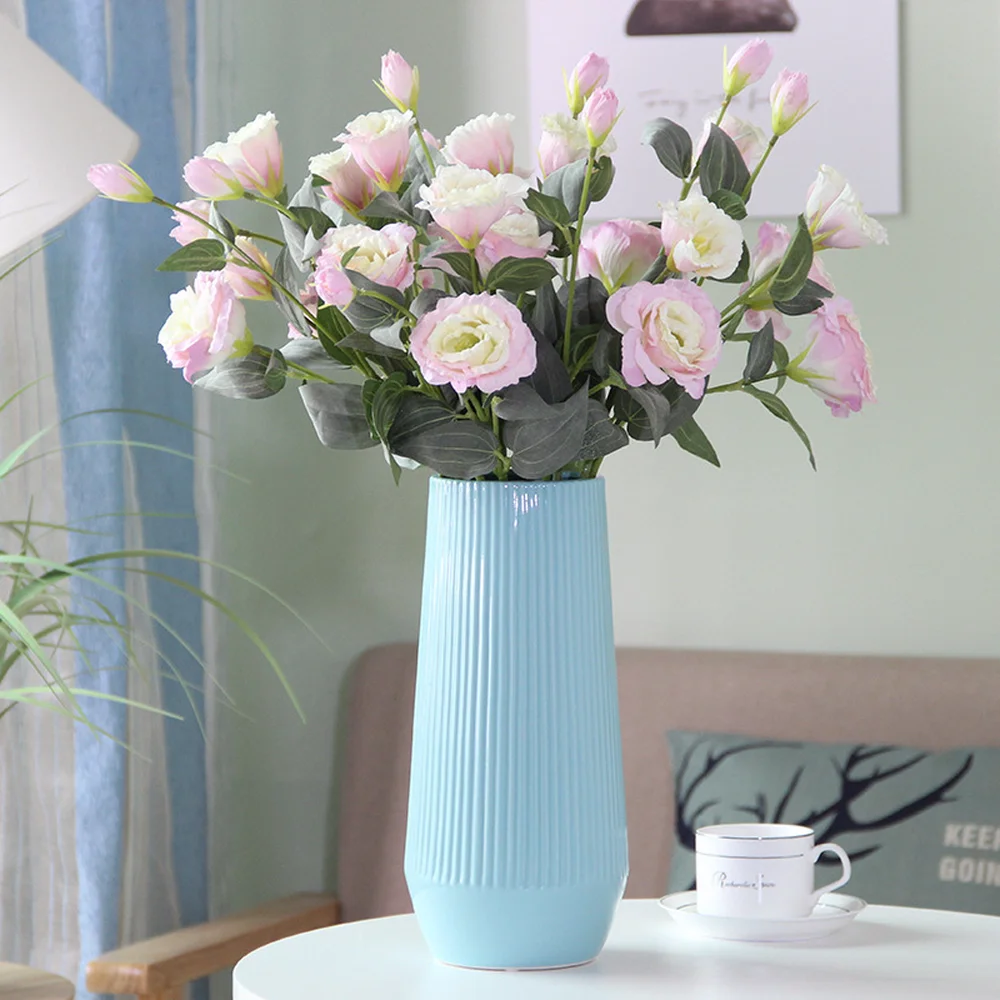 

5Pcs Wedding Decoration Lisianthus Eustoma European Artificial Flower Real Touch 3 Heads Fake Flowers Christmas Party Decorative