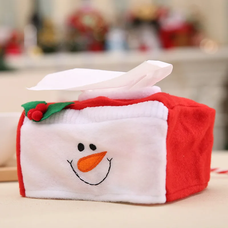 

New Christmas Style Snowman Tissue Box Case Santa Claus Pattern Xmas Party Felt Tissue Box Case Holder Napkin Holder Decoration