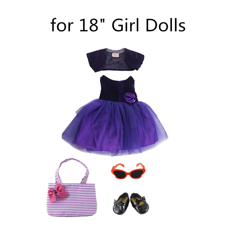 

5Pcs Clothing Full Dress Formal Dress Suits for 18" Girl Dolls - Purple