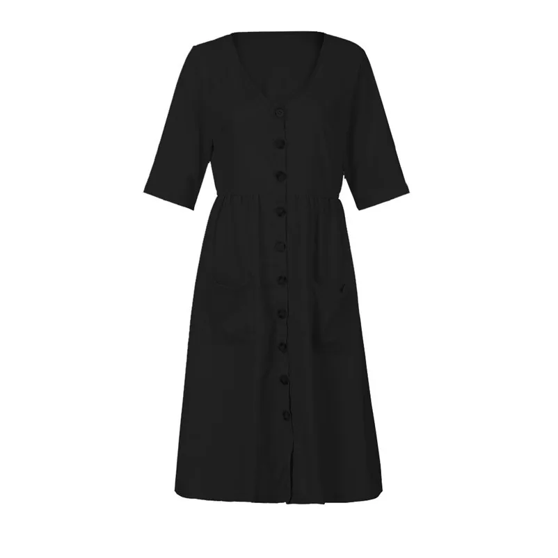 Fashion Autumn summer dress 2018 casual dress Women Holiday V Neck Solid Half Sleeve Buttons Club Party Dress vestido Y26#N (12)