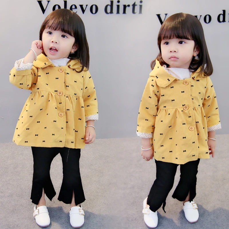 Baby girl Trench Coat In spring and autumn Small bowknot Pure color Outerwear for most fashionable Kids Children (2)
