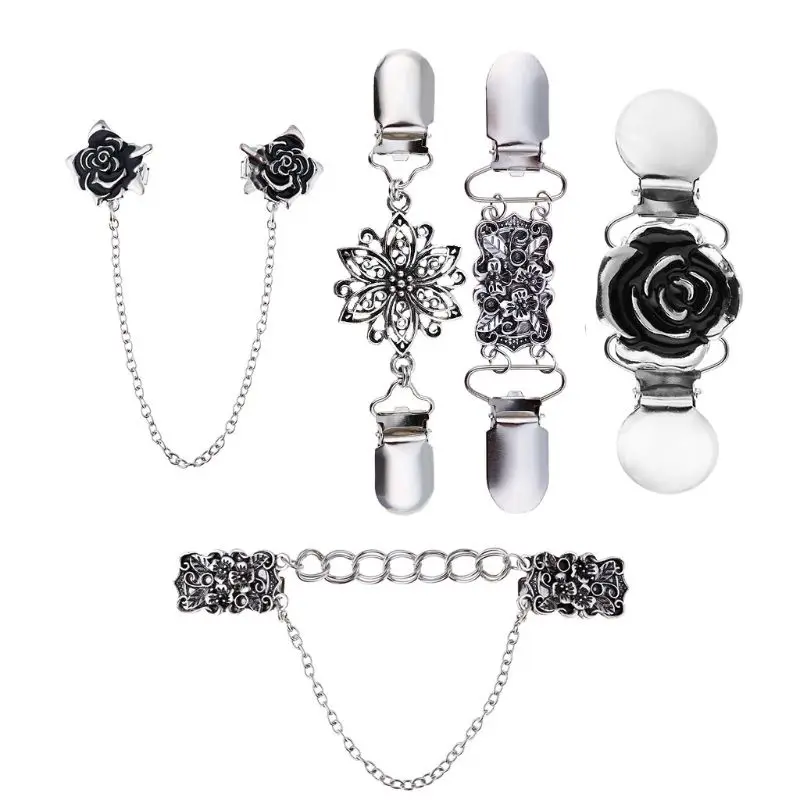 

5 Pcs/set Women Sweater Shawl Clip Set Retro Cardigan Dress Flower Collar Duck Clips For Girls Lady Shirt Clasps
