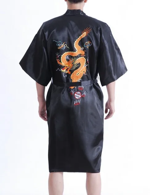 

Black Chinese Men Satin Robe Sexy Wedding Bridegroom Kimono Bathrobe Gown Vintage Print Crane Sleepwear Plus Size XXXL Nightgown