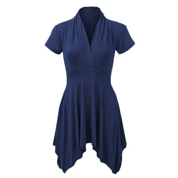 

A Line Dresses For Women With Sleeve Plus Size Irregular Solid Short Sleeve V Neck Casual Swing Loose Dress Empire Casual