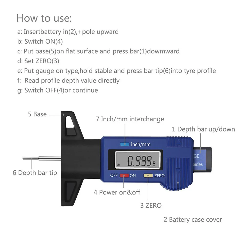 Цифровой измеритель глубины протектора в шинах, измеритель для грузовых автомобилей и внедорожников 0-25,4 мм