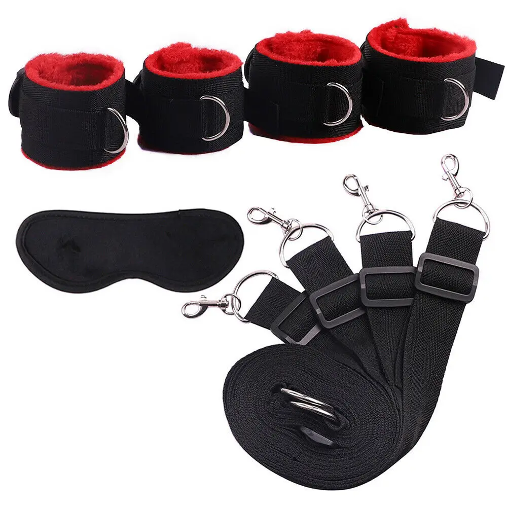  Sex-Under-Bed-System-Bondage-Hand-Ankle-Cuffs-Restraints-Adult SM Eyes Cover Set