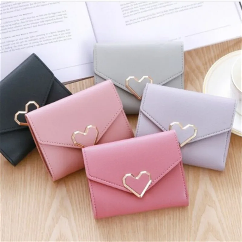 Women Wallets Cute Small Wallet Metal Heart Element Female Wallets Lady Mini Clutch Card Holder ...