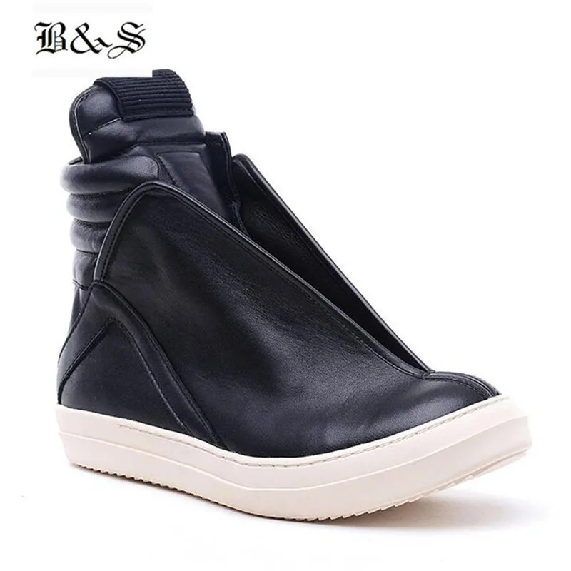 Black& Street Men Hip Hop Genuine Leather Ankle Boots Luxury Trainers Personalized Blast Fashion High Top Rock Boots Big Size