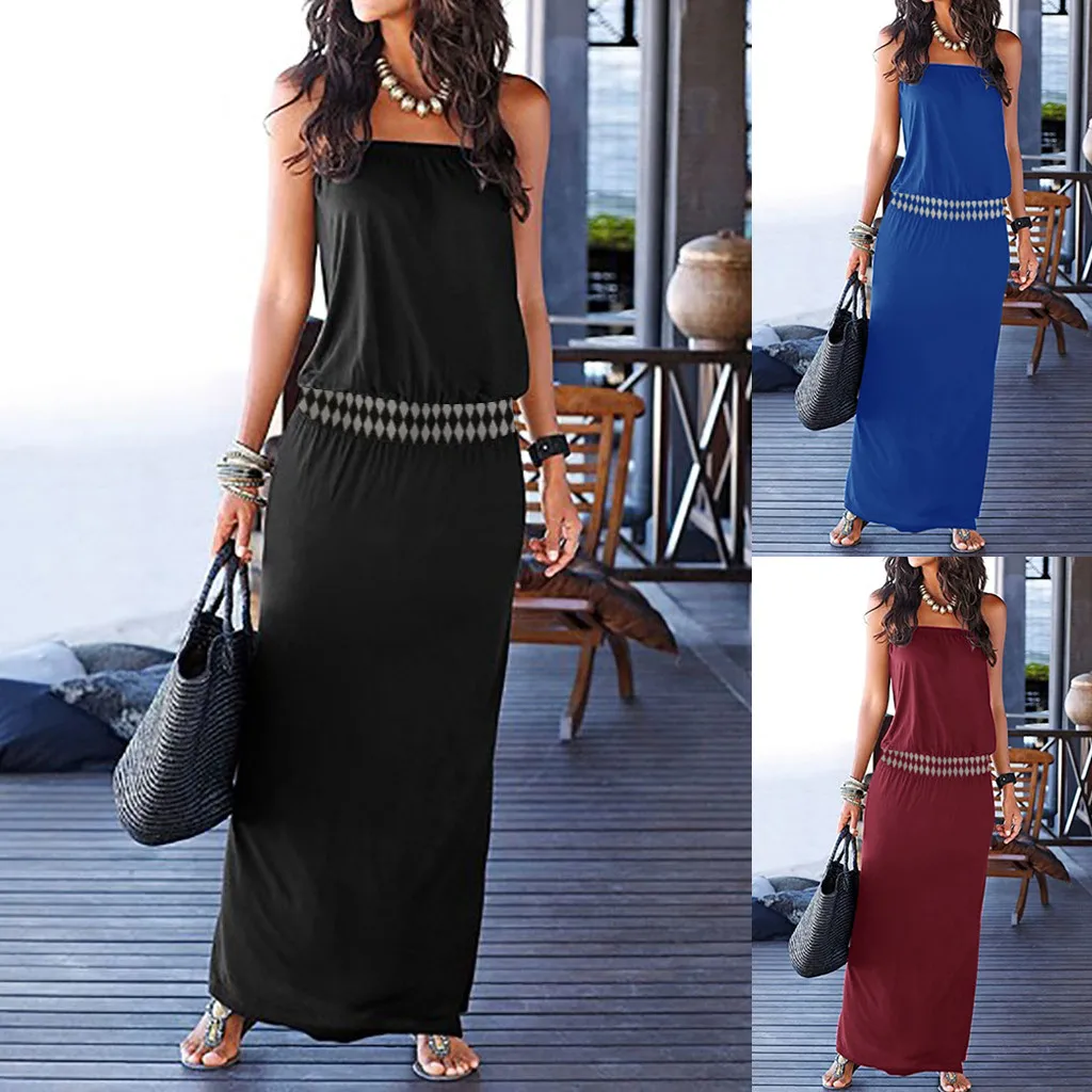 Женские летние платья сексуальные бандо вечерние без рукавов с открытыми