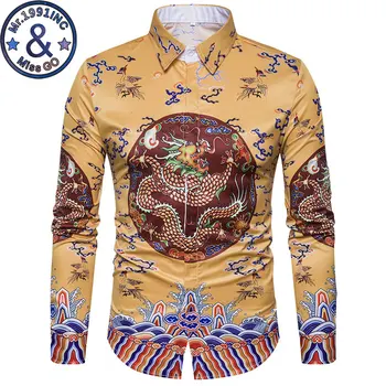 

3D Chinese Style Print Shirt Men 2017 Luxury Brand New Men Shirt Casual Cotton Mens Dress Shirts Slim Fit Long Sleeve Male Shirt