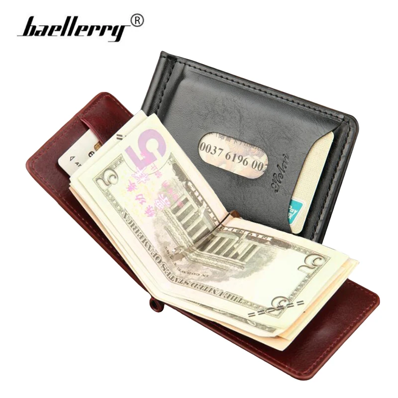 

Magnetic Money Clip Wallet Men Leather Purse Minimalist Clamp Male Front Pocket Slim Card Wallet Cash Holder with Coin Pocket