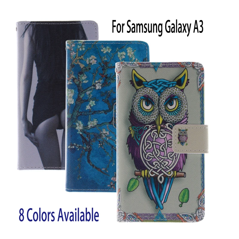 Мода Окрашенные Шаблон PU Кожаный спс Samsung Galaxy A3 Чехол Для A3000 Сотовый Телефон Дело
